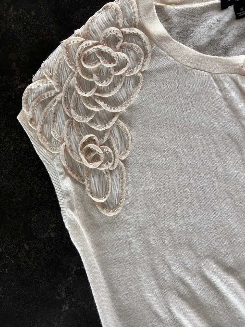 Ann Taylor Ivory Lace Floral-Appliqué Short Sleeve Cardigan - Size Small